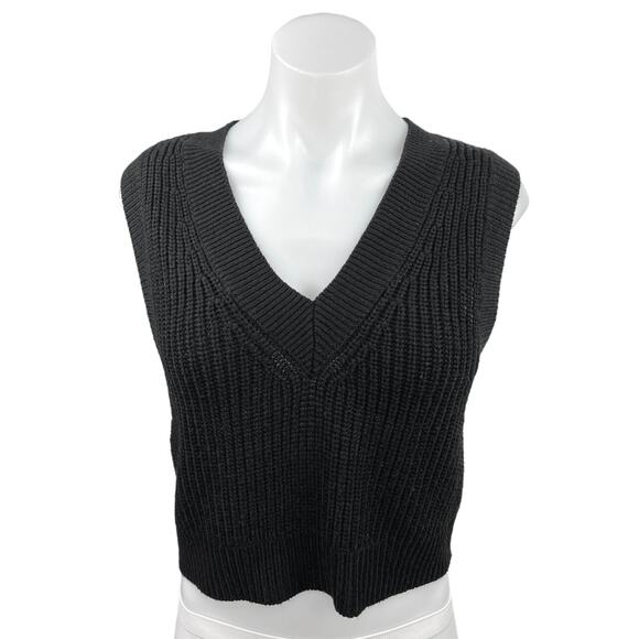 H&M Black Sleeveless Chunky Cable Knitted V-Neck Crop Top Sweater Vest Size M - Picture 1 of 4